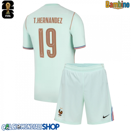 Maglie da calcio Francia Theo Hernandez #19 Seconda Maglia Bambino Mondiali 2026  Manica Corta + Pantaloni corti)